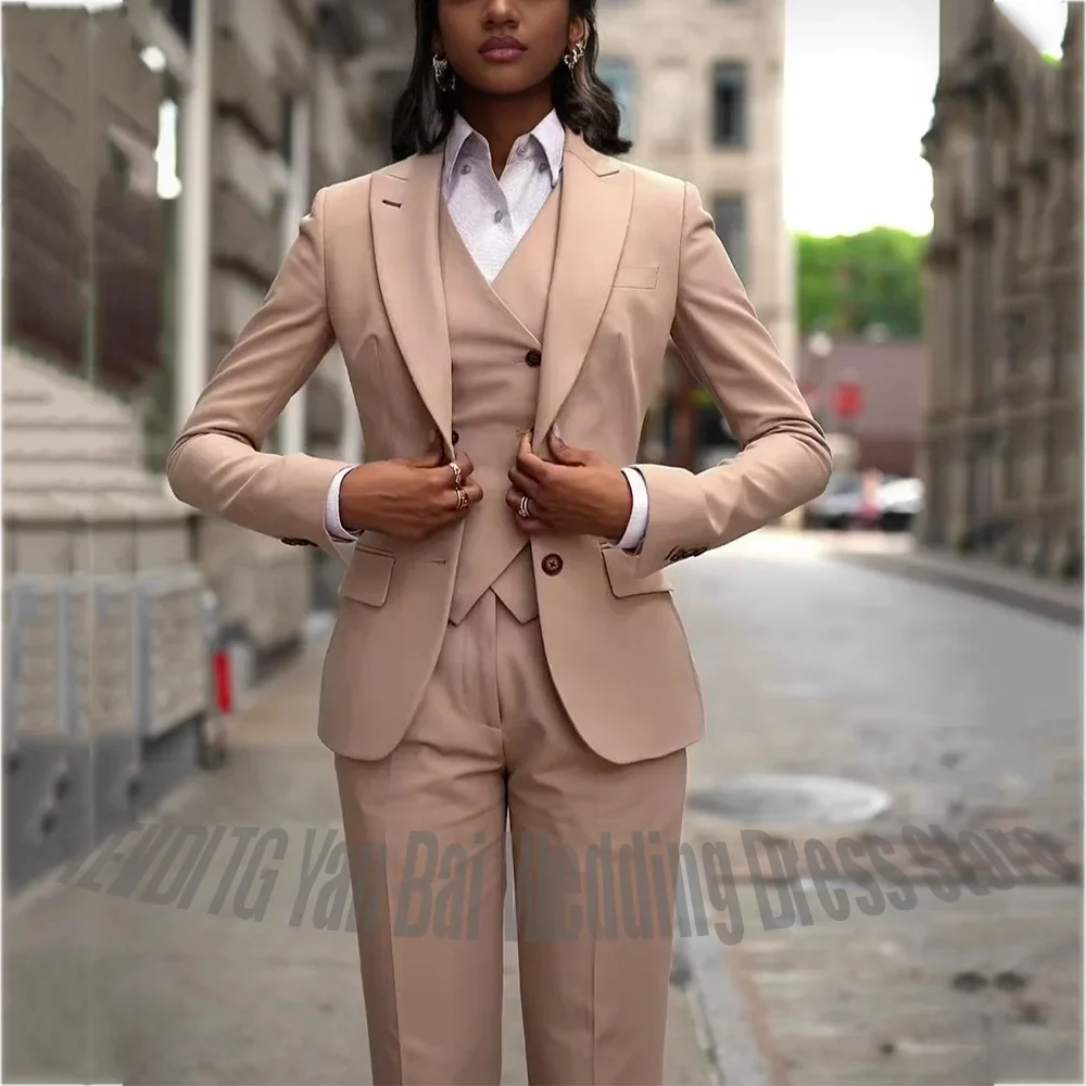 Formal Professional Women's Suit Three Piece Slim Fit Peak Lapel Blazer Outfit Party Event Business Office Lady Work Wear