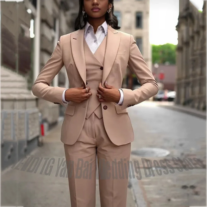 Formal Professional Women's Suit Three Piece Slim Fit Peak Lapel Blazer Outfit Party Event Business Office Lady Work Wear