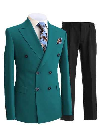 Men Suit 2 Pieces White Double Breasted Peak Lapel Formal For Wedding Groom Banquet Party Business Work Jacket And Black Pants