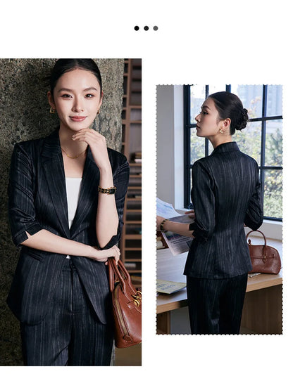 Elegant Women 2025 Spring Summer Professional Suit OL Business Interview Manager Commuting Work Wear Blazer And Pants Sets