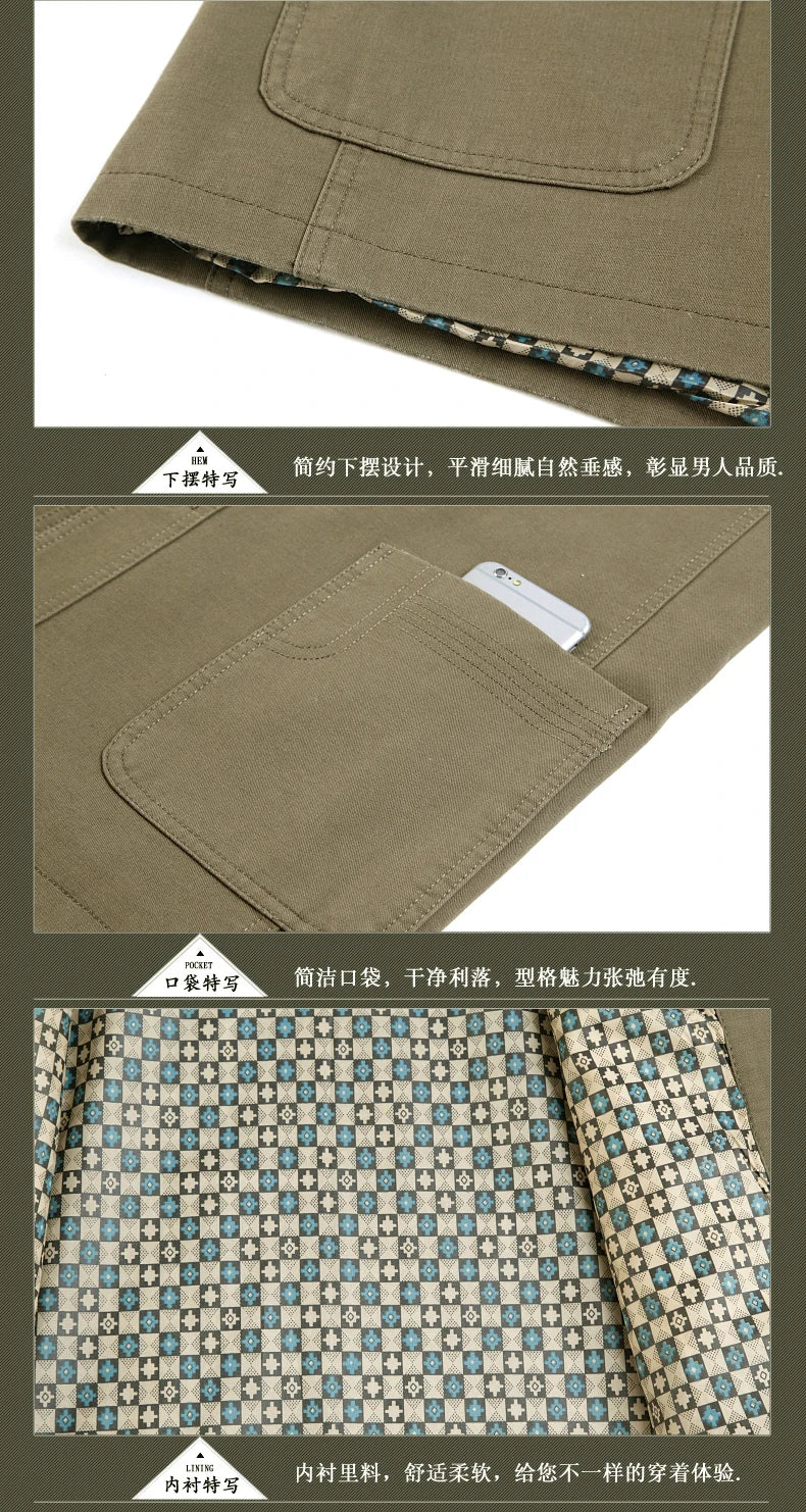 Men's Middle-Aged Cotton Jacket Spring Autumn Lapel Trench Coat Large Size with Buttons Fashionable Classic Outerwear