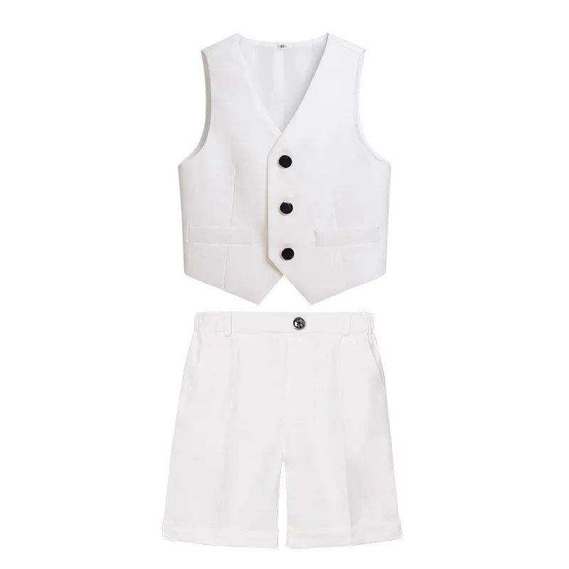 Boys Pure White Suit Set Kids Wedding Birthday Ceremony Party Performance Costume Childre's Piano Performance Costume