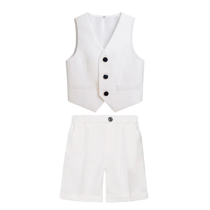 Boys Pure White Suit Set Kids Wedding Birthday Ceremony Party Performance Costume Childre's Piano Performance Costume