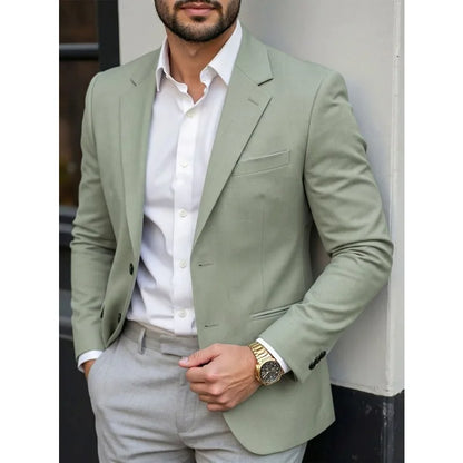 Man Blazer Korean Slim Simple Solid Color Turn Down Collar Male Suit Outerwear Business Casual Long Sleeeve Men Coat