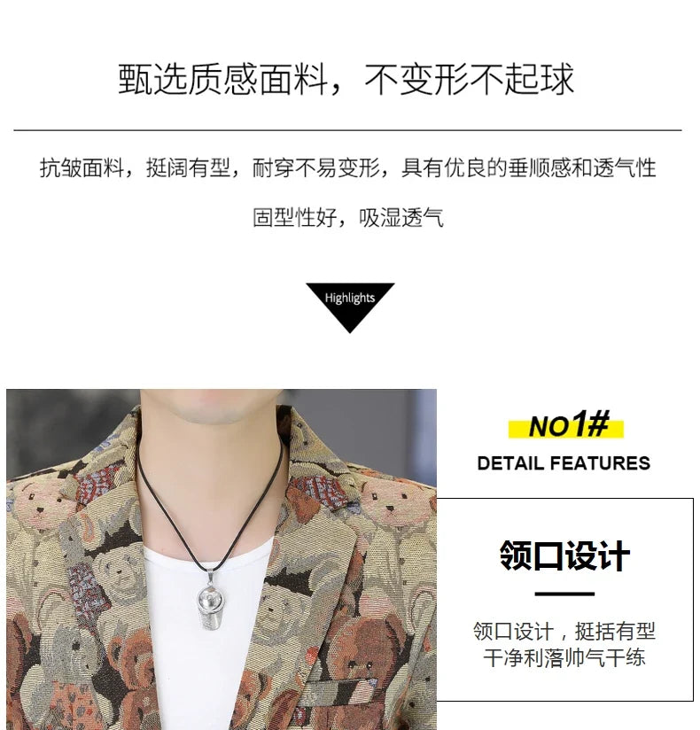 Blazer Fashion Print Trend All-in-one Wedding Outdoor Casual Gentleman Party Comfort Korean Business Men Slim Blazer