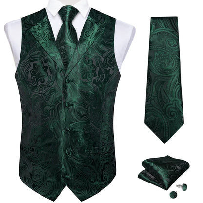 Men's Paisley Suit Vest – Single-Breasted Waistcoat with Tie, Handkerchief & Cufflinks for Weddings & Banquets