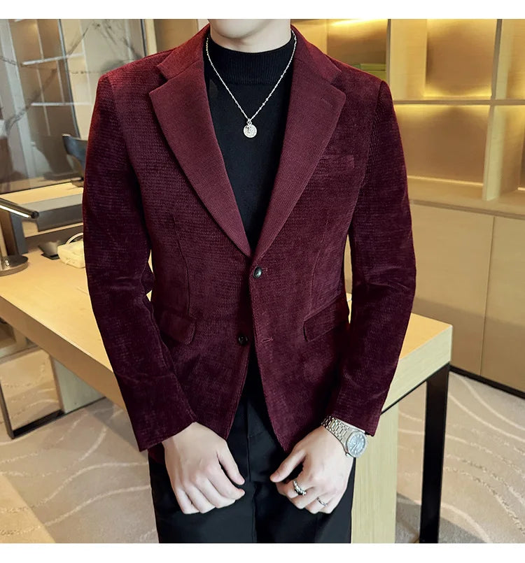 2025 Autumn Winter Velvet Suit Jacket Men Casual Business Blazers Wedding Groom Social Banquet Party Formal Blazer Men Clothing