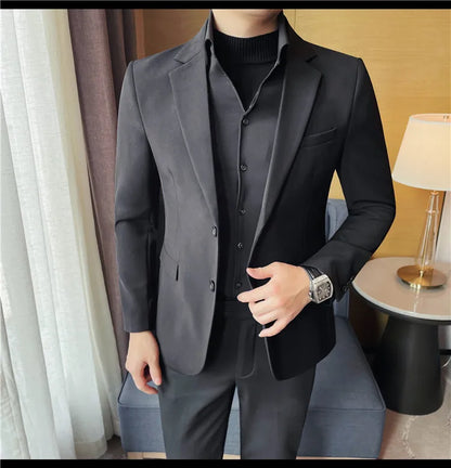 Removable Shirt Fake Two Suit Coats Men Spring Autumn Korean Slim Fit Business Casual Suit Coat Formal Social Party Prom Tuxedos