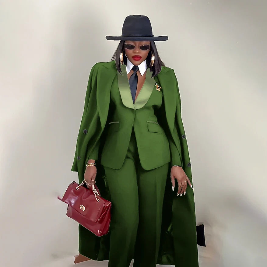 Modern Women's Suit New 3 Piece Pants Sets Blazer+Trousers+Overcoat Office Commute Elegant Style Banquet Dinner Formal Wear
