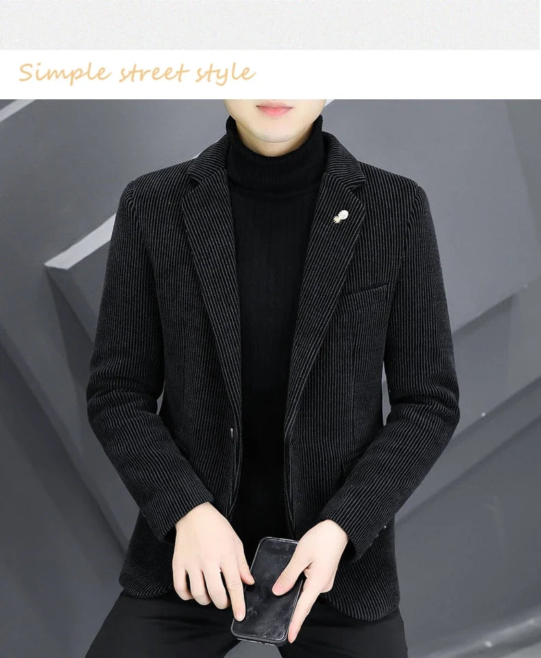 Blazer Autumn/Winter Golden Sable Velvet and Cotton Thickened Thermal Small Suit Fashion Business Men's Slim Blazer