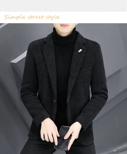 Blazer Autumn/Winter Golden Sable Velvet and Cotton Thickened Thermal Small Suit Fashion Business Men's Slim Blazer