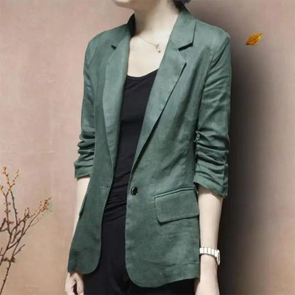 Women's Linen Blazer Casual Slim Fit Single Button Notched Lapel Lightweight Suit Jacket