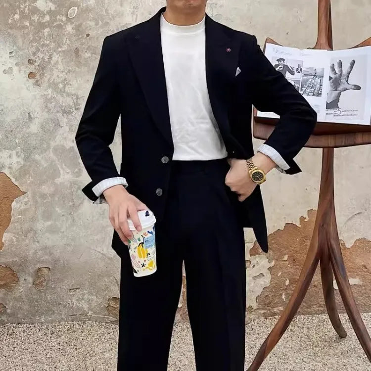 Fashion Mens New Breathable Spring Summer Blazer Pants Two Piece Set Slim Fit Business Casual Work Suit Wedding Party Dress Suit