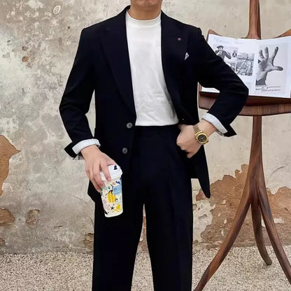 Fashion Mens New Breathable Spring Summer Blazer Pants Two Piece Set Slim Fit Business Casual Work Suit Wedding Party Dress Suit