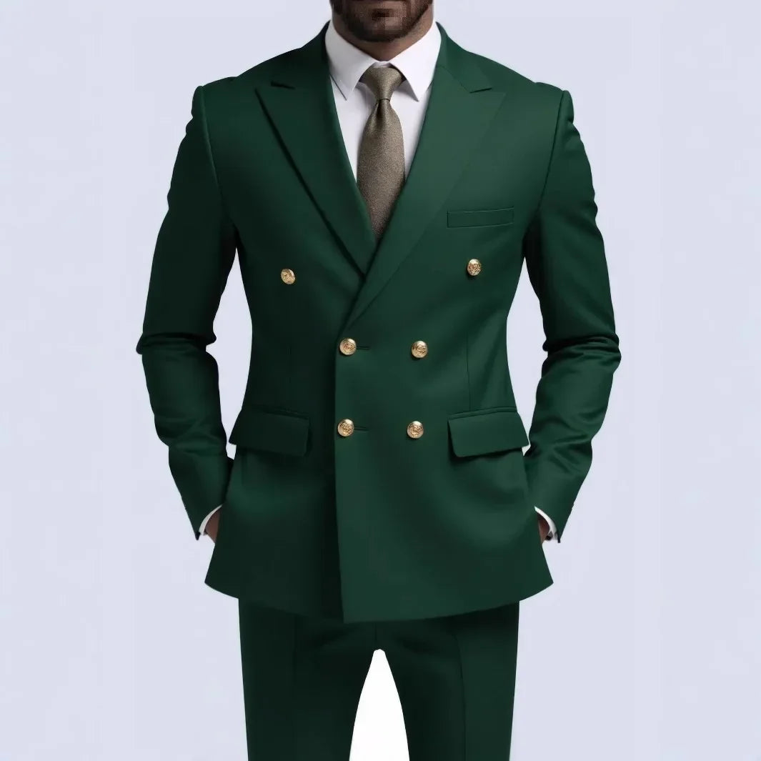 Fashion New Men's Leisure Boutique Business Banquet Solid Color Wedding Double Breasted Slim Fit Suit Blazers Jacket Pants