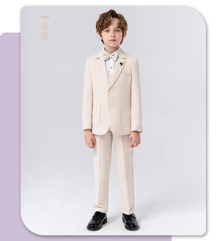 Children Formal Beige Piano Party Dress Kids Graduation Ceremony Photograph Suit Flower Boys Host Performance Dance Show Costume