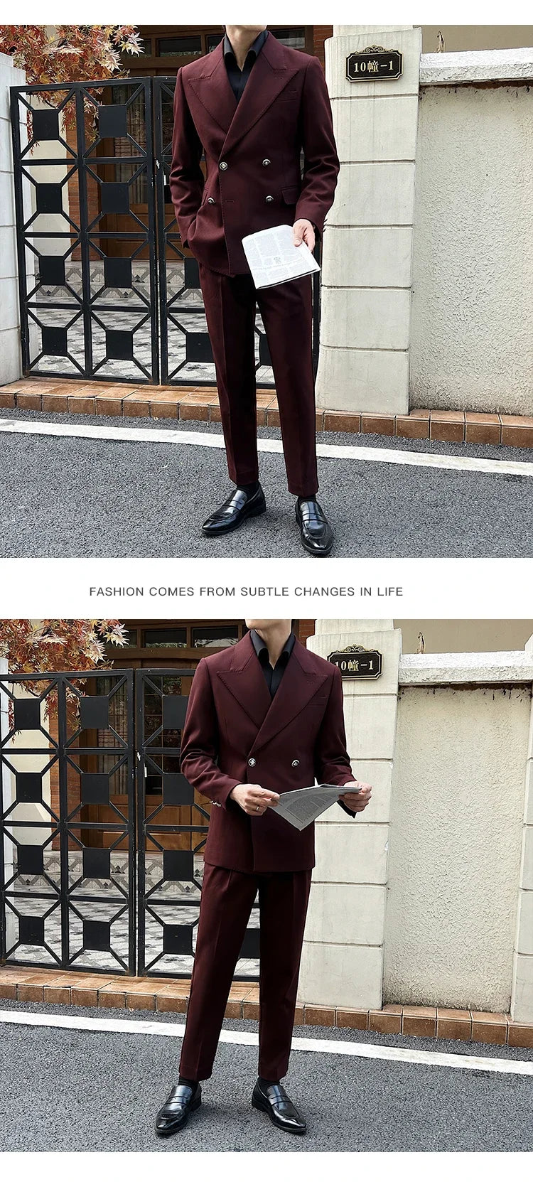 (Jackets+Pant)Fashion Double Breasted Design Men Suit Italian Style Luxury Elegant Business Social Wedding Dress Thick Suit 2Pcs