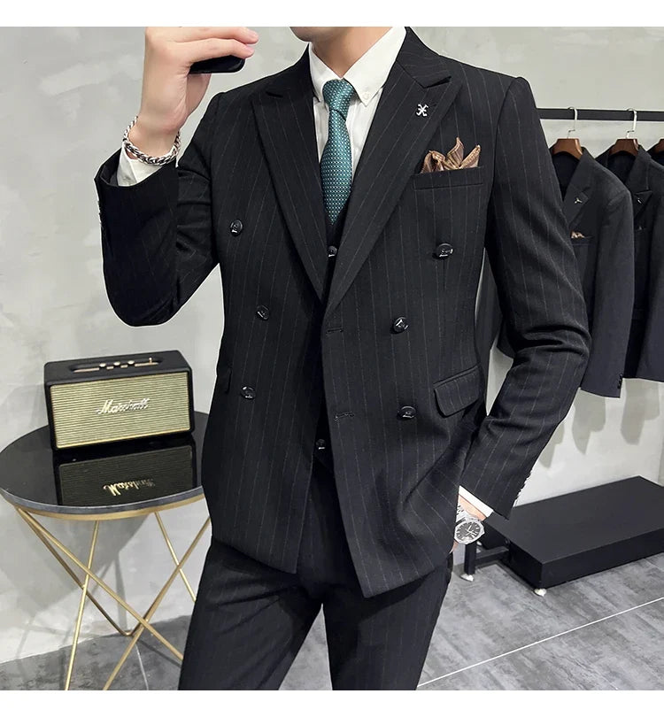 Men's Classic Striped 3-Piece Suit for Wedding, Business & Formal Occasions