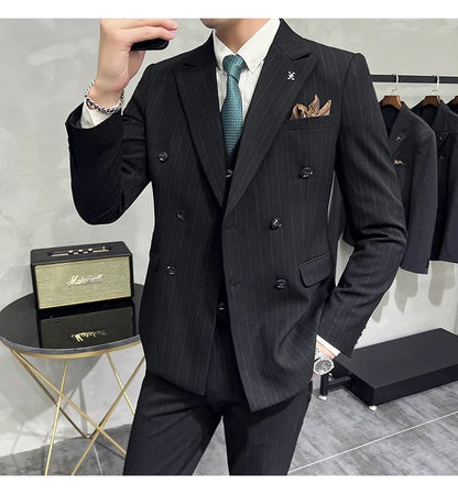 Men's Classic Striped 3-Piece Suit for Wedding, Business & Formal Occasions