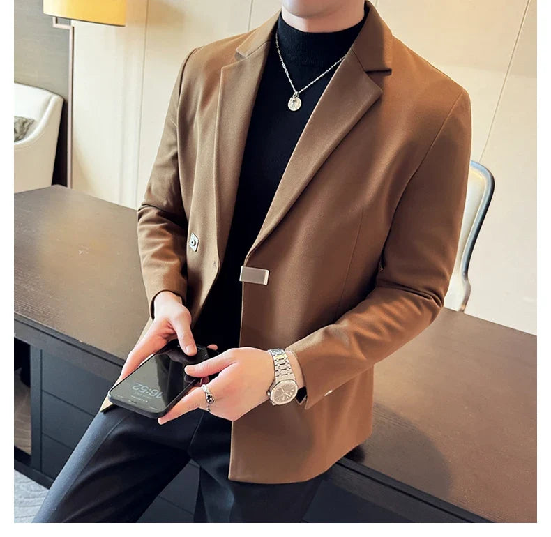 2024 Autumn Winter Men Blazers British Style Woolen Suit Jacket for Men's Business Casual Blazers Wedding Froom Dress Caots