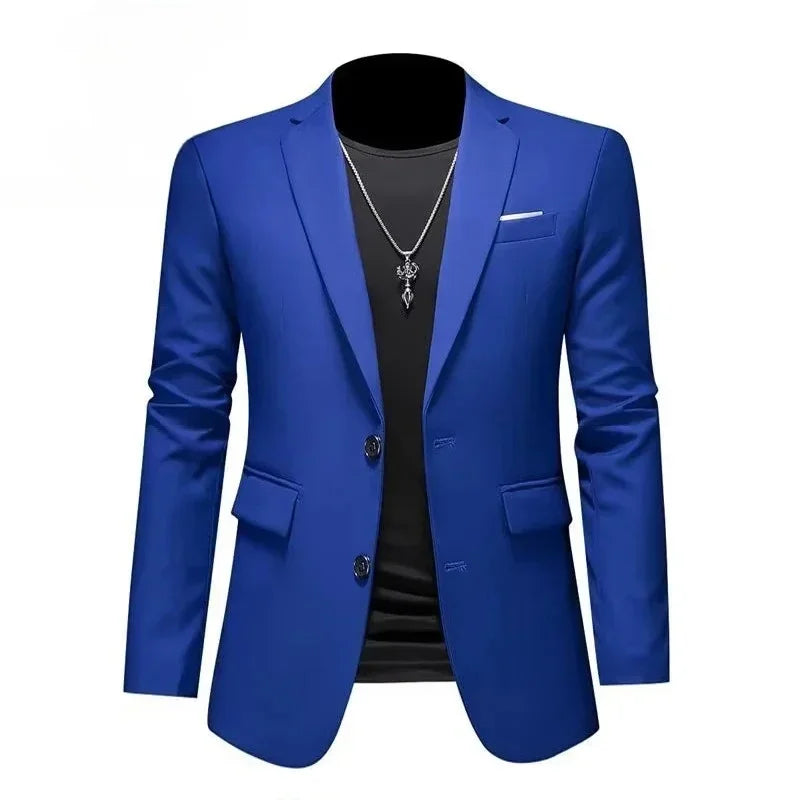 Men White Formal Jackets Two Bittons Long Sleeve Korean Mens Suit Jackets Office Wear Wedding Blazer