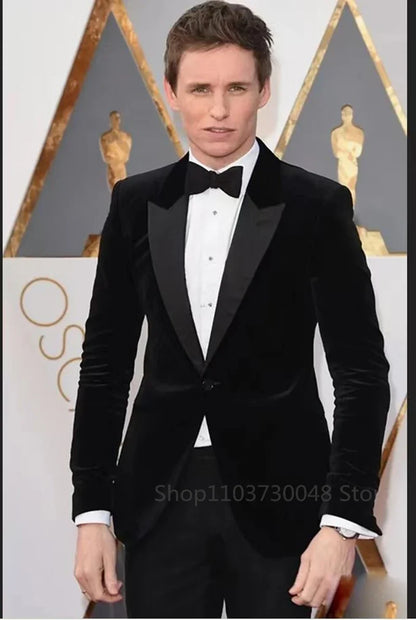 Men's Casual Velvet Blazer Peak Lapel One Button Slim Fit Dinner Jacket Elegant Suit Blazer for Wedding Banquet  Party