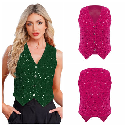 Vests for Women Fashion Waistcoat V-neck Sleeveless Vest Music Festival Sequin Party Tops Cocktail Party Nightclub Disco Outfit