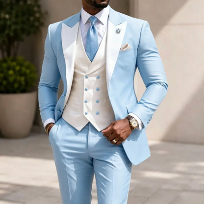 Men Suit Yellow 3 Pieces White Vest With Lapel For Wedding Birthday Banquet Prom Party Business Work Office Jacket Vest Pants