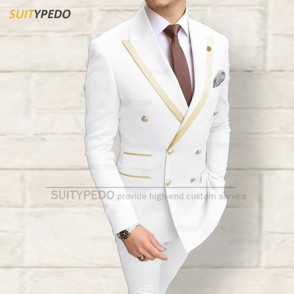 Fashion Men Red Suit Sets Wedding Party Custom Groomsman Elegant Outfits Birthday Banquet Male Stylish Blazer Pants 2 Pieces