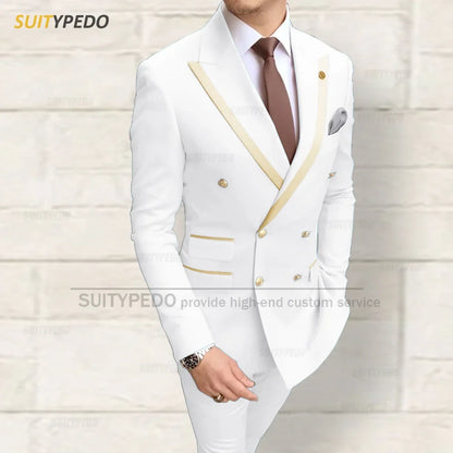 Fashion Men Red Suit Sets Wedding Party Custom Groomsman Elegant Outfits Birthday Banquet Male Stylish Blazer Pants 2 Pieces