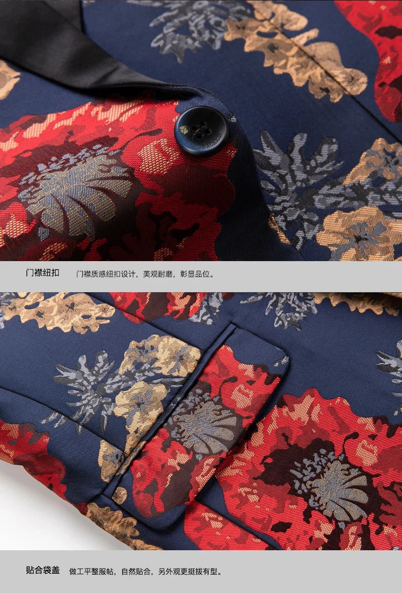 Men's Jacquard Blazer Single Breasted Slim Fit Smart Casual Wedding