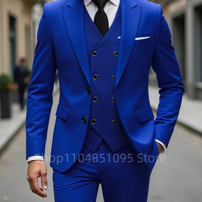 High Quality Men Wedding Suits Fashion Male Business Social Dance Party Dress Peak Lapel Blazers Pants with Vest for Party Prom