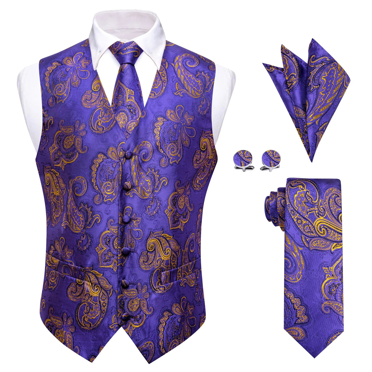 Men's Paisley Floral Vest Suit Set for Weddings & Parties – Multi-Color