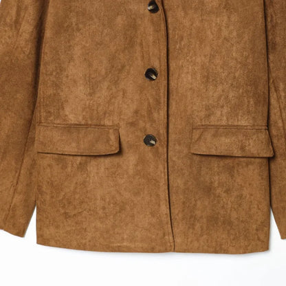 Spring Autumn New Women's Blazer Notched Collar Single Breasted Faux Suede American Retro Office Lady Elegant Coats HK15865