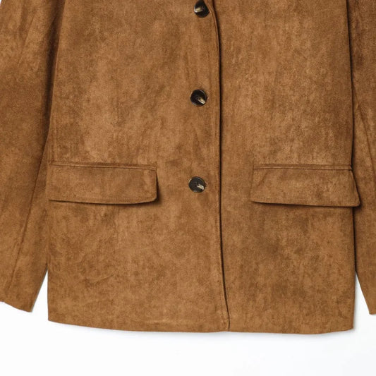 Spring Autumn New Women's Blazer Notched Collar Single Breasted Faux Suede American Retro Office Lady Elegant Coats HK15865