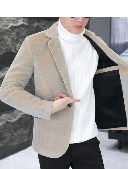 2025 Autumn Suit Men's Fashion Handsome Trend All Matching Woolen Youth Slim Small Suit Dress Single West Coat Coat  M-4XL