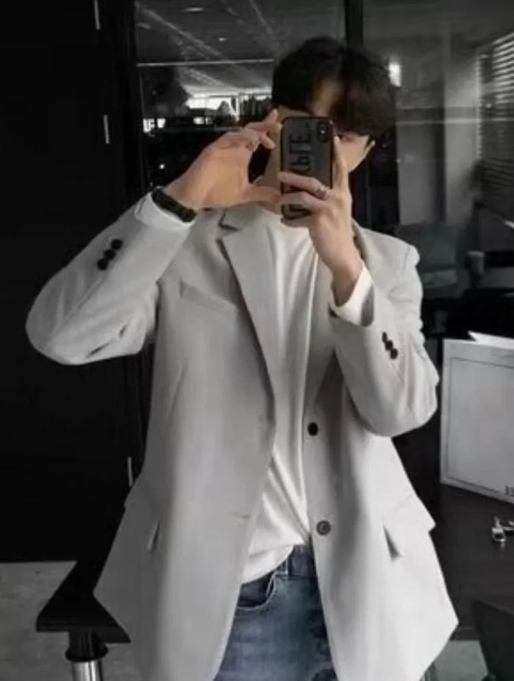 2026 Men's British Style Padded Shoulder Blazer Autumn Winter Loose Fit Elegant Casual Suit Jacket Versatile
