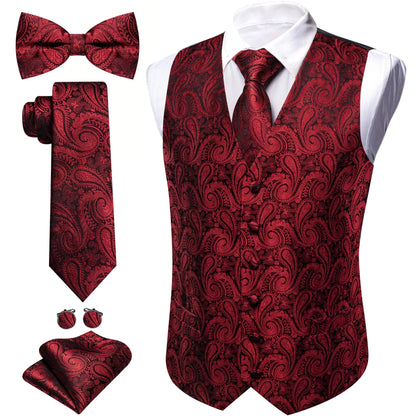 Men's Jacquard Suit Vest Set with Tie, Bow Tie, Pocket Square & Cufflinks – Wedding & Formal