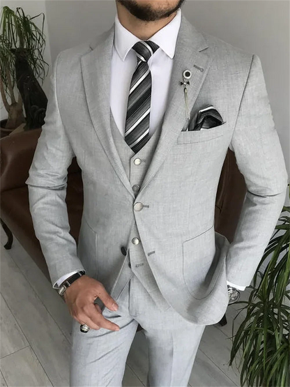 3 Piece Light Gray Notch Lapel Single Breasted Suits for Men Chic Formal Casual Business Wedding Tuxedo (Blazer+Vest+Pants)