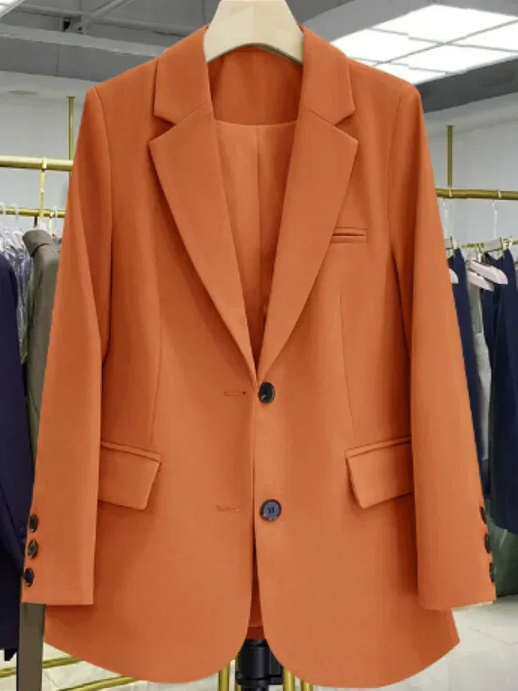 Single Breasted Blazer for Women Slim Fit Office Monochrome Long Sleeve Leisure Coats Korean Fashion Spring Autumn New