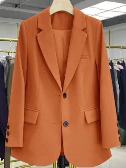 Single Breasted Blazer for Women Slim Fit Office Monochrome Long Sleeve Leisure Coats Korean Fashion Spring Autumn New