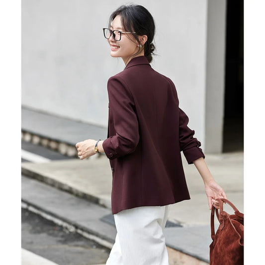 Women's Red Blazers 2026 Fall Elegant Notched Neck Ladies Blazer Office Lady Casual Loose-fit Fashion Coat Female A2360