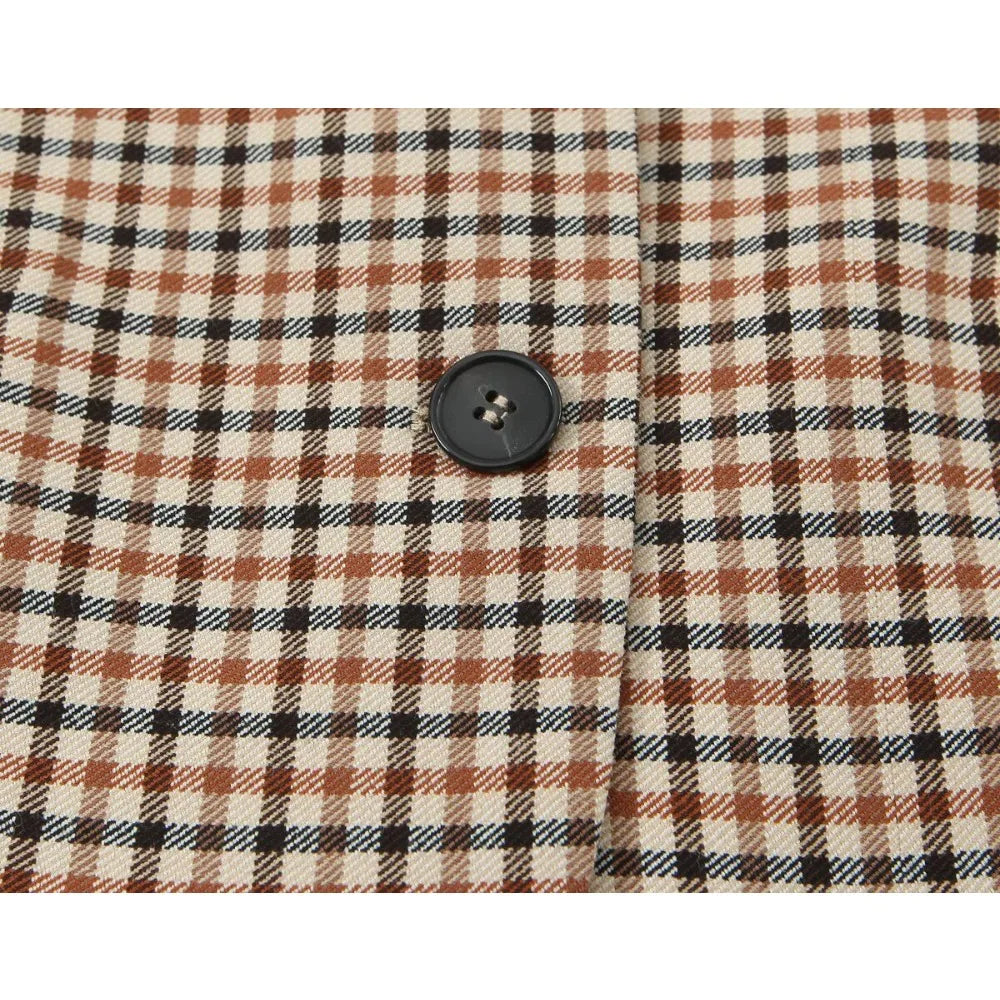 Stylish Plaid Pant Suits for Women New in Commuting Style Two Pieces Straight Plaid Blazer Matching Tonal Pleated Wide Leg Pants