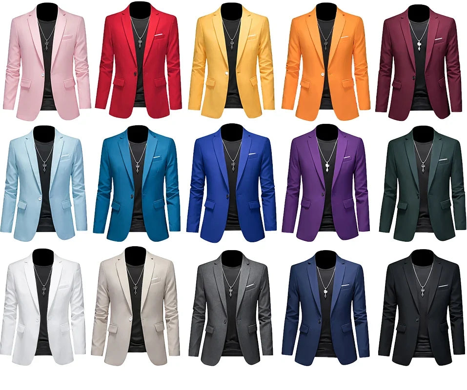 Men's Slim Fit Single-Breasted Blazer for Business Casual and Wedding Occasions