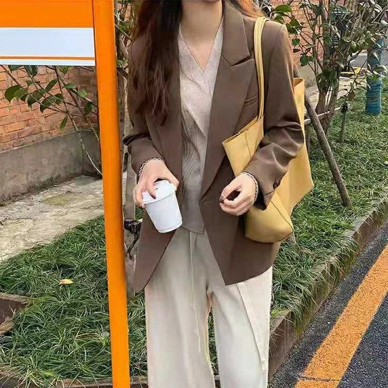 Women's 2025 SS FW Brown Double Breasted Loose Blazer Korean Trendy Casual Workwear Slimming Chic Fashion Internet Hot Jacket