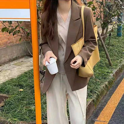 Women's 2025 SS FW Brown Double Breasted Loose Blazer Korean Trendy Casual Workwear Slimming Chic Fashion Internet Hot Jacket