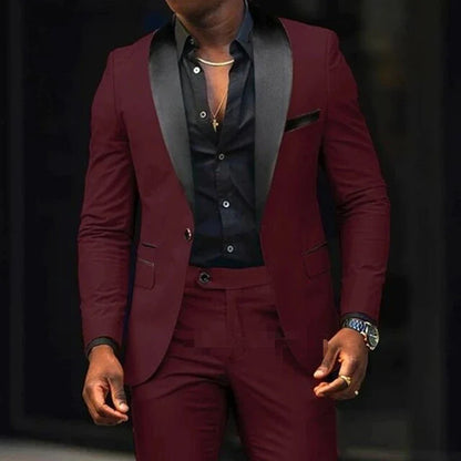 Elegant Wedding Suits 2 Pieces Slim Fit Double Breasted Blazer Tuxedos Groomsmen Suit Male Formal Business Suits(Jacket+Pants)
