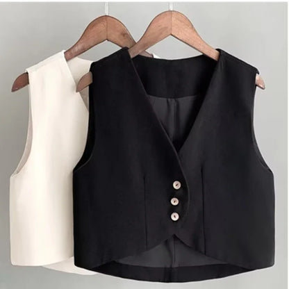 Xiaoxiangfeng Women's Vest Spring Summer New Short Suit Vest Fashion V-Neck Sleeveless Jacket Female Short Blazer Vest Waistcoat