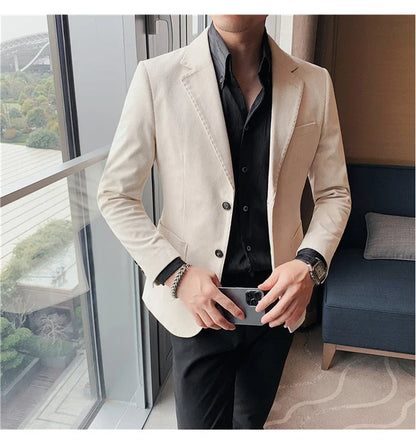 2024 High Quality Fashion Handsome Trend Business Matching Corduroy Small Suit Jacket Men Slim Fashion Casual Handsome Suit
