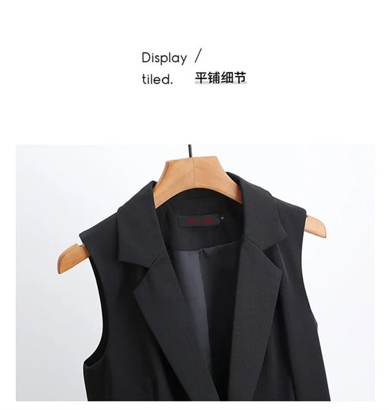 Autumn New Casual Lined Blazer Vest For Women Korean Loose Single Buckle Sleeveless Suit Coat Female Waistcoat Black Vest